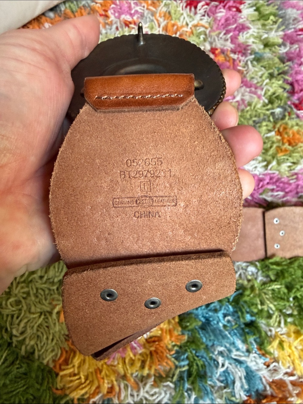 Brown Studded Leather Wide Belt with Decorative Buckle + Studs - Picture 2 of 8